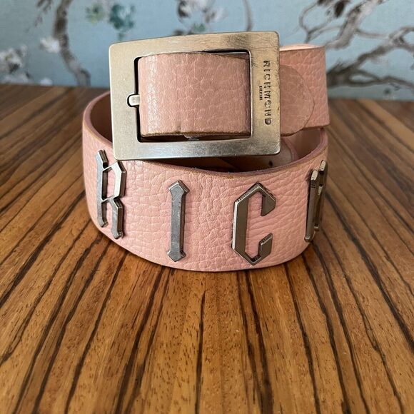 John Richmond Pink Leather / Chrome Hardware RICH Belt 38\